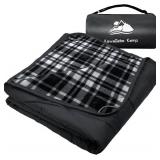 Large Outdoor Waterproof Blanket Extra Thick Fleece Stadium Blanket for Camping, Car, Pet, Picnics - Windproof, Wearable, Machine Washable 80' x 58' (Dark Blue)