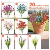 Artificial Flowers for Outdoors Indoors, 20 Bundles Faux Daisy Flowers in 6 Colors, UV Resistant Fake Plants for Garden Decor, Porch, Patio, Window Box, Outdoor Decoration