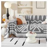 OstepDecor Boho Couch Cover, Dark Grey Sofa Covers Washable, Sectional Couch Covers for Sofa L Shape, Chenille Sofa Blanket Cover, Non-Slip Sofa Slipcovers for Dogs, Pets, 59' x 71'