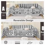 OstepDecor Boho Couch Cover, Dark Grey Sofa Covers Washable, Sectional Couch Covers for Sofa L Shape, Chenille Sofa Blanket Cover, Non-Slip Sofa Slipcovers for Dogs, Pets, 59' x 71'