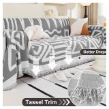 OstepDecor Boho Couch Cover, Dark Grey Sofa Covers Washable, Sectional Couch Covers for Sofa L Shape, Chenille Sofa Blanket Cover, Non-Slip Sofa Slipcovers for Dogs, Pets, 59' x 71'