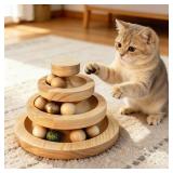 Cat Ball Track Toy with Catnip Ball and Metal Bell 3 Tier Cat Tower for Indoor Cats Wooden Interactive Cat Toy for Hunting Physical Exercise 9 Removable BallsPuzzle Kitten Toys