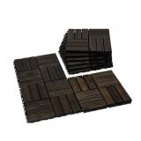 Acacia Wood Flooring Interlocking Deck Tiles for Patio Decor 9 Pcs 12 Slats VR Black - Waterproof Indoor & Outdoor Decor - Balcony Garden Decking Tile (12.2 * 12.2 * 0.7 inches)