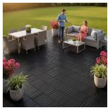 Acacia Wood Flooring Interlocking Deck Tiles for Patio Decor 9 Pcs 12 Slats VR Black - Waterproof Indoor & Outdoor Decor - Balcony Garden Decking Tile (12.2 * 12.2 * 0.7 inches)