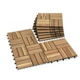 Acacia Wood Decking Tiles 9PCS - Easy Snap Interlocking Deck Tiles for Patio Poolside Balcony Decor - All Weather Waterproof Flooring for Indoor & Outdoor (Round Joints)