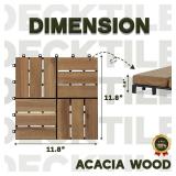 Acacia Wood Decking Tiles 9PCS - Easy Snap Interlocking Deck Tiles for Patio Poolside Balcony Decor - All Weather Waterproof Flooring for Indoor & Outdoor (Round Joints)