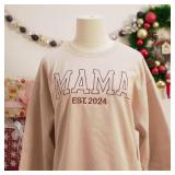 Personalized Embroidered Mama EST Sweatshirt For Women, Custom Gifts for Mother's Day Chirstmas Birthday for Mama Size XL