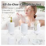 Ceramic Bathroom Accessories Set of 6 White, Soap Dispenser, Toothbrush Holder, Cup Holder, Soap Dish, 2 Qtip Holder, Countertop Vanity Organizer, Bathroom Accessory Set (White, Comb B)