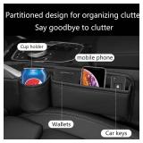 2 Packs Car Seat Gap Filler Organizer, Car Seat Organizer, Seat Gap Storage Box with Cup Holders for Drink, Car Leather Cup Holder Gap Bag Front Seat for Phone, Sunglasses,Keys(Left+Right Side)
