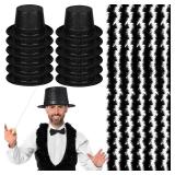 24 Pcs Halloween Magician Costume Set 12 Pcs Black Top Hat for Adults 12 Pack Feather Boas Plastic Glitter Retro Disco Hats for Halloween Costume Accessories 1920s Masquerades Party
