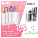 Straw Holder and Organizer for Reusable Straws Rack with Strong Suction Cup & Adhesive Under Cabinet or On Wall Mount No Drill Kitchen Organization for Metal, Glass Silicone Straws (White)