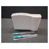 Straw Holder and Organizer for Reusable Straws Rack with Strong Suction Cup & Adhesive Under Cabinet or On Wall Mount No Drill Kitchen Organization for Metal, Glass Silicone Straws (White)