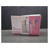 Straw Holder and Organizer for Reusable Straws Rack with Strong Suction Cup & Adhesive Under Cabinet or On Wall Mount No Drill Kitchen Organization for Metal, Glass Silicone Straws (White)