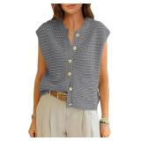 ANRABESS Women Sweater Vests Sleeveless Cardigan Casual Loose Knit Button Down Sweater Tops 2025 Spring Summer Trendy Outfits Grey Large