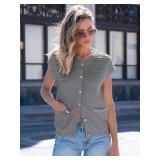 ANRABESS Women Sweater Vests Sleeveless Cardigan Casual Loose Knit Button Down Sweater Tops 2025 Spring Summer Trendy Outfits Grey Large