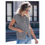 ANRABESS Women Sweater Vests Sleeveless Cardigan Casual Loose Knit Button Down Sweater Tops 2025 Spring Summer Trendy Outfits Grey Large