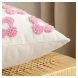 EMEMA Decorative Throw Pillow Covers Daisy Sun Flower Jacquard Pillowcase Cushion Case Square for Couch Sofa Bed Living Room Bedroom Set of 2, 16x16 Inch, Pink and White