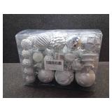 100PCS Christmas Ornaments Set Silver & White   Shatterproof Xmas Tree Decorations Balls Kit with Tree Topper Star, Tinsel Garland, Hanging Baubles for Holiday Party D cor Indoor Outdoor