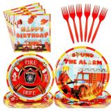Grencian 96Pcs Firefighter Birthday Party Decorations Fire Truck Party Plates Disposable Firetruck Birthday Paper Tableware Set for Kids Fireman Fire Truck Supplies, Serves 24