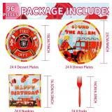 Grencian 96Pcs Firefighter Birthday Party Decorations Fire Truck Party Plates Disposable Firetruck Birthday Paper Tableware Set for Kids Fireman Fire Truck Supplies, Serves 24