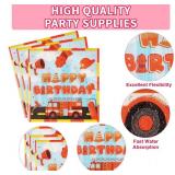Grencian 96Pcs Firefighter Birthday Party Decorations Fire Truck Party Plates Disposable Firetruck Birthday Paper Tableware Set for Kids Fireman Fire Truck Supplies, Serves 24