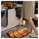 YRXRUS Halloween Pumpkin Bathroom Rugs, Ultra Soft Pumpkin Shaped Bath Mat, Machine Washable Orange Bath Rugs, Living Bedroom Kids for Halloween Room Decor Area Rugs, Large 21 x 30 Inch