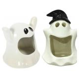 Cabilock 2pcs Ceramic Ghost Candle Holder Ghost Tealight Holder Tealight Candle Jars Halloween Tea Lights Candles Wick Fake Candles Stands Decor Ceramics White