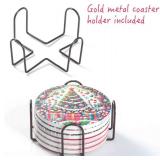 Christmas Ceramic Coasters Set of 6 with Metal Holder   2 Festive Designs (Red Truck & Christmas Tree)   Holiday Drink Coasters for Home, Kitchen, or Gift