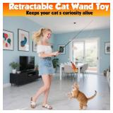 Retractable cat wand toys, 10PCS teaser refills-feather & worm refills and chirping mouse toy, interactive cat teaser toys for indoor cats, fishing pole games for bored indoor kitten exercise & play