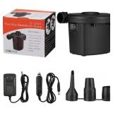 Air Pump Portable Quick-Fill Air Pump with 3 Nozzles,5kPa for Inflatables Mattress Pool Floats Toy Water Raft Bed Boat Pool Toy with 110 US Adaptor and Car-Powered 12v-DC