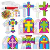 WorldBazaar Thanksgiving Cross Suncatchers Crafts for Kids 24 Sets Christmas Sunday School DIY Window Painting Art Kits Religous VBS Holy Week Classroom Family Activities Party Favors