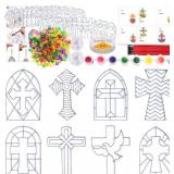 WorldBazaar Thanksgiving Cross Suncatchers Crafts for Kids 24 Sets Christmas Sunday School DIY Window Painting Art Kits Religous VBS Holy Week Classroom Family Activities Party Favors