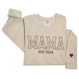 Personalized Embroidered Mama EST Sweatshirt For Women, Custom Gifts for Mother's Day Chirstmas Birthday for Mama