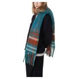 Womens Large Chunky Color Block Tassel Scarf Oversized Thick Scarves Long Shawl Fashion Winter Warm Blanket Scarf