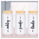 Riley Personalized Name Gifts for Women, Coworker Teacher Gifts for Women, Christmas Mothers Day Birthday Gifts for Mom Grandma Daughter Sister 16 Oz Can Glass Cups with Lids And Straws