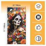 Day of The Dead Door Cover,Dia De Los Muertos Porch Sign Banner Gothic Halloween Sugar Skull Rose Flowers Backdrop Mexican Fiesta Party Decorations and Supplies for Home House Outdoor Decor