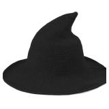 Halloween Witch Hat Wizard Women Costume Cosplay Party Accessory Daily Girl Wool Knitted Wide Brim Foldable Pointed Hat