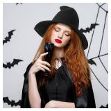 Halloween Witch Hat Wizard Women Costume Cosplay Party Accessory Daily Girl Wool Knitted Wide Brim Foldable Pointed Hat