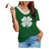 Aokosor Womens Summer Tops 2025 Trendy Crochet V Neck Tee Shirts Short Sleeve Casual