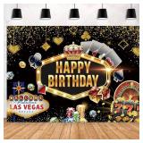 5x3 ft Casino Happy Birthday Backdrop Las Vegas Casino Night Birthday Photography Background Dice Poker Birthday Party Banner Decorations Cake Table Photo Booth Props