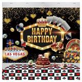 5x3 ft Casino Happy Birthday Backdrop Las Vegas Casino Night Birthday Photography Background Dice Poker Birthday Party Banner Decorations Cake Table Photo Booth Props