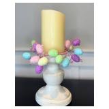 Lot Of 2 Easter Egg Candle Ring, 9 Inch Pastel Sugar-Coated Decorative Wreath, Fits 4.25 Inch Pillar Candles