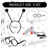 9 Set Halloween Fly Costume Bug Costume Accessories Black Round Glasses Fly Guy Antenna Headband Funny Googly Eyes for Adults Halloween Cosplay Party Hot Glue Adhesive Kit