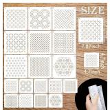 Embroidery Stencils for Sashiko Wash Away, Quilting Mending Stencils for Crafts Reusable Wood Burning Drawing Art Paint Patterns for Cake Cookie Canvas Furniture Paper (pattern18)