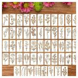 52Pcs Flower Stencils for Painting, Reusable Floral Wall Stencil Plastic Wildflower Leaf Stencil Drawing Painting Stencils for Drawing On Wood Canvas DIY Crafts Decor