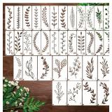 Boqon 35 Pack Leaf Stencils for Painting on Wood, Leaves Vine Stencil Spring Nature Template for DIY Craft Wall Fabric Rock Chalkboard Sign School Art Scrapbook Projects (Leaf) white clear