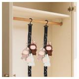 Plush Toy Display Strap with 8 Metal Clips, Hanging Wall Doll Organizer for 15-17cm Blind Box Dolls & Plush Animals Storage (Black)