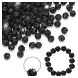 200pcs Rhinestone Jewelry Beads, Shiny Round Crystal Clay Bead Fancy Eye-Catching Diamond Round Beads for Earring Bracelet Necklace Jewelry Making (Black)