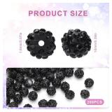 200pcs Rhinestone Jewelry Beads, Shiny Round Crystal Clay Bead Fancy Eye-Catching Diamond Round Beads for Earring Bracelet Necklace Jewelry Making (Black)