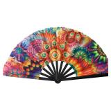 UV Glow Rave Hand Fan,Bamboo Folding Clack Hand Fan for Men Women,Festival Fan,Large Folding Hand Rave Fan for Festival (Blossoms)